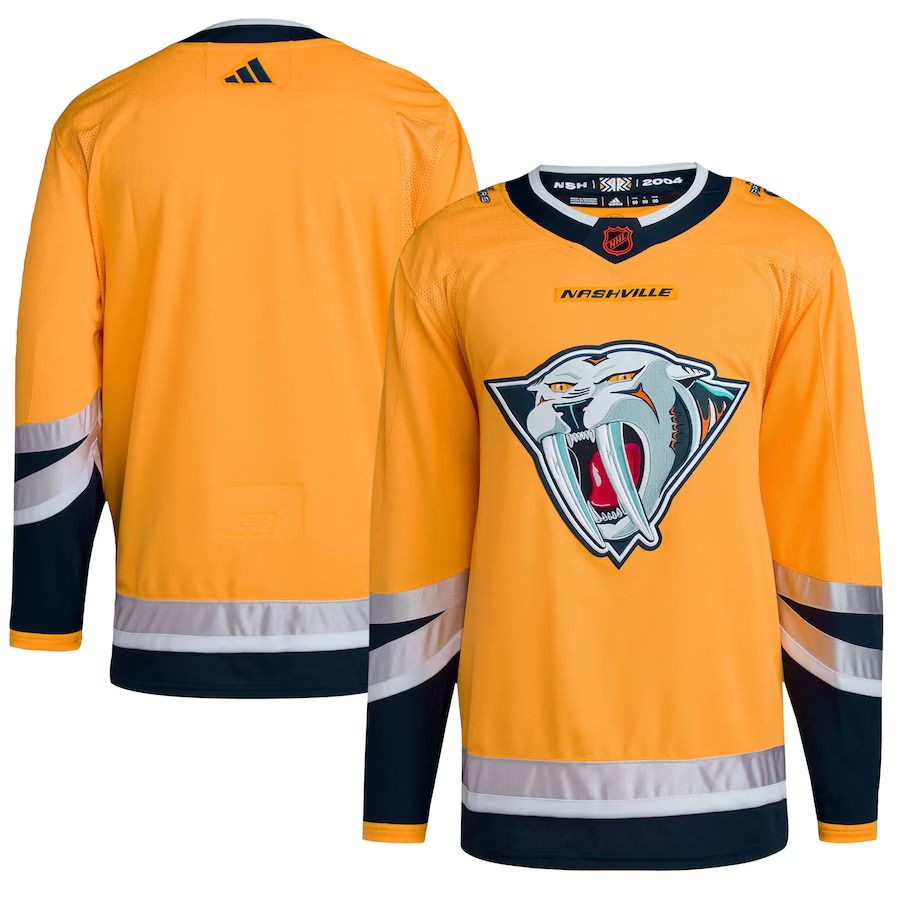 Men Nashville Predators adidas Yellow Reverse Retro Authentic Blank NHL Jersey